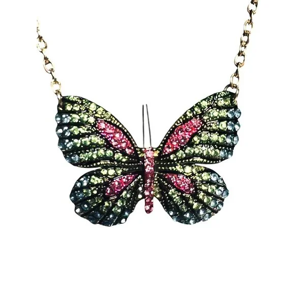 Cara NY Gold Tone Necklace With Rhinestone Butterfly Pendant (6285) - Picture 2 of 6